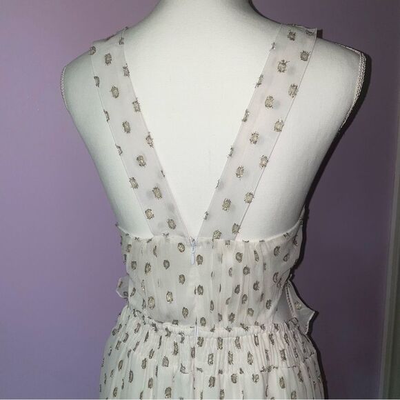 NEW En Creme Maxi Dress M Boho Metallic Polka Dot Cutout Ruffle Tiered - Picture 8 of 13
